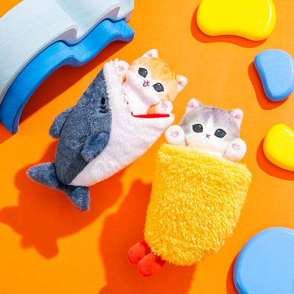 Japan Mofusand | Mofusand Cat in Shark and Shrimp Fly Cute Plush Doll Retractable Keyring - Kawaii items Room Decoration Doll
