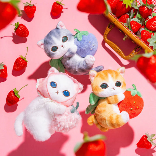 Japan Mofusand Merci Strawberry Series | Mofusand Cat Holding Strawberry Cute Plush Doll - Kawaii items Room Decoration Doll