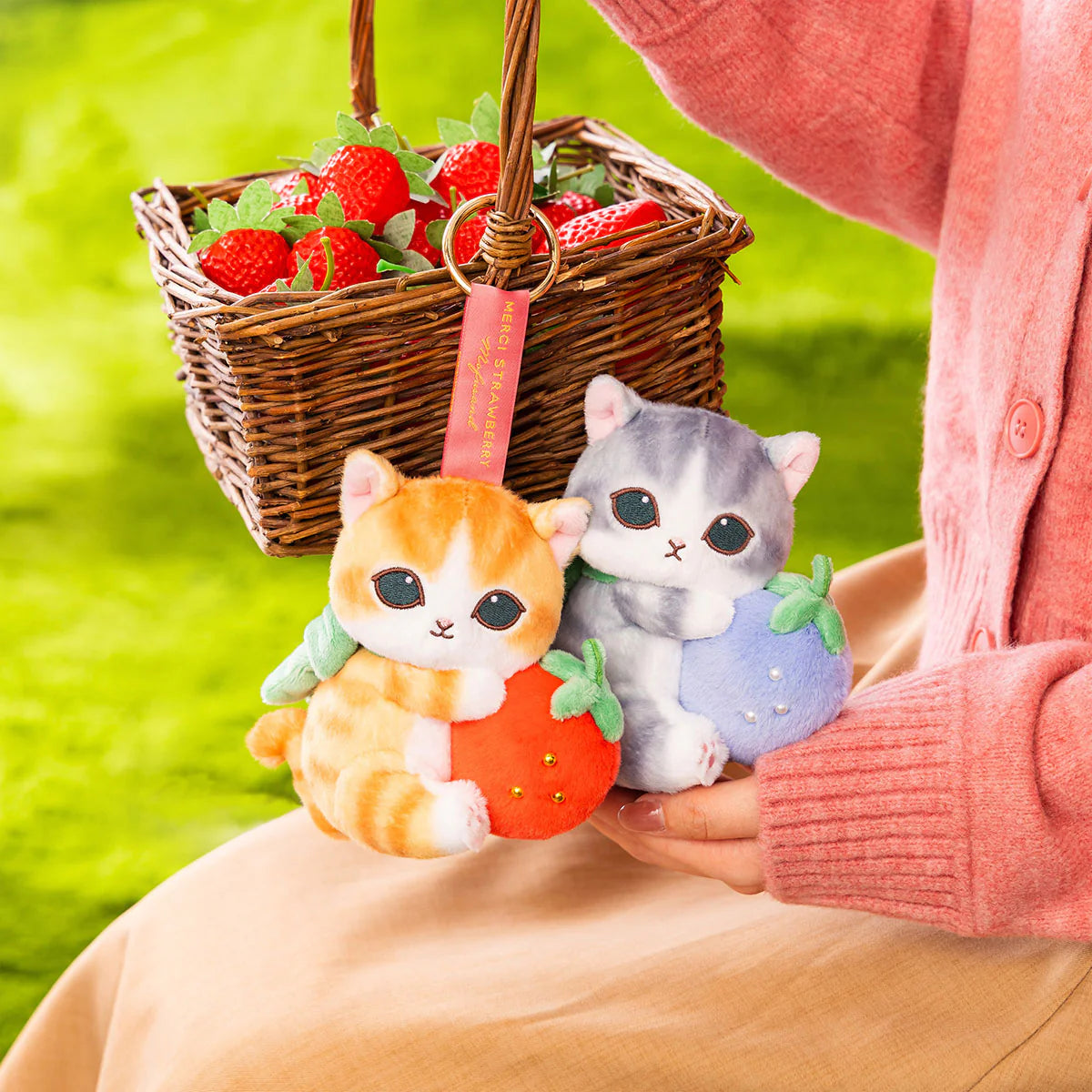 Japan Mofusand Merci Strawberry Series | Mofusand Cat Holding Strawberry Cute Plush Doll - Kawaii items Room Decoration Doll