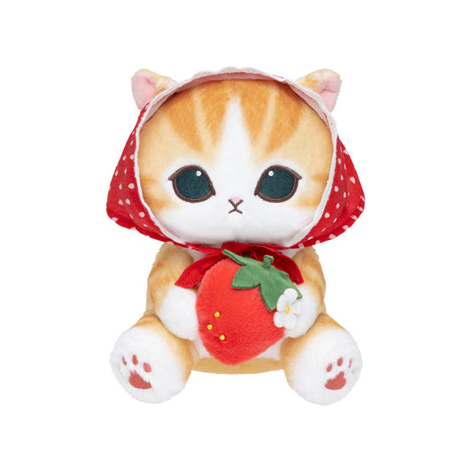 Japan Mofusand Merci Strawberry Series | Mofusand Cat Wearing Babushka Scarf Holding Strawberry Cute Plush Doll - Kawaii items Room Decoration Doll