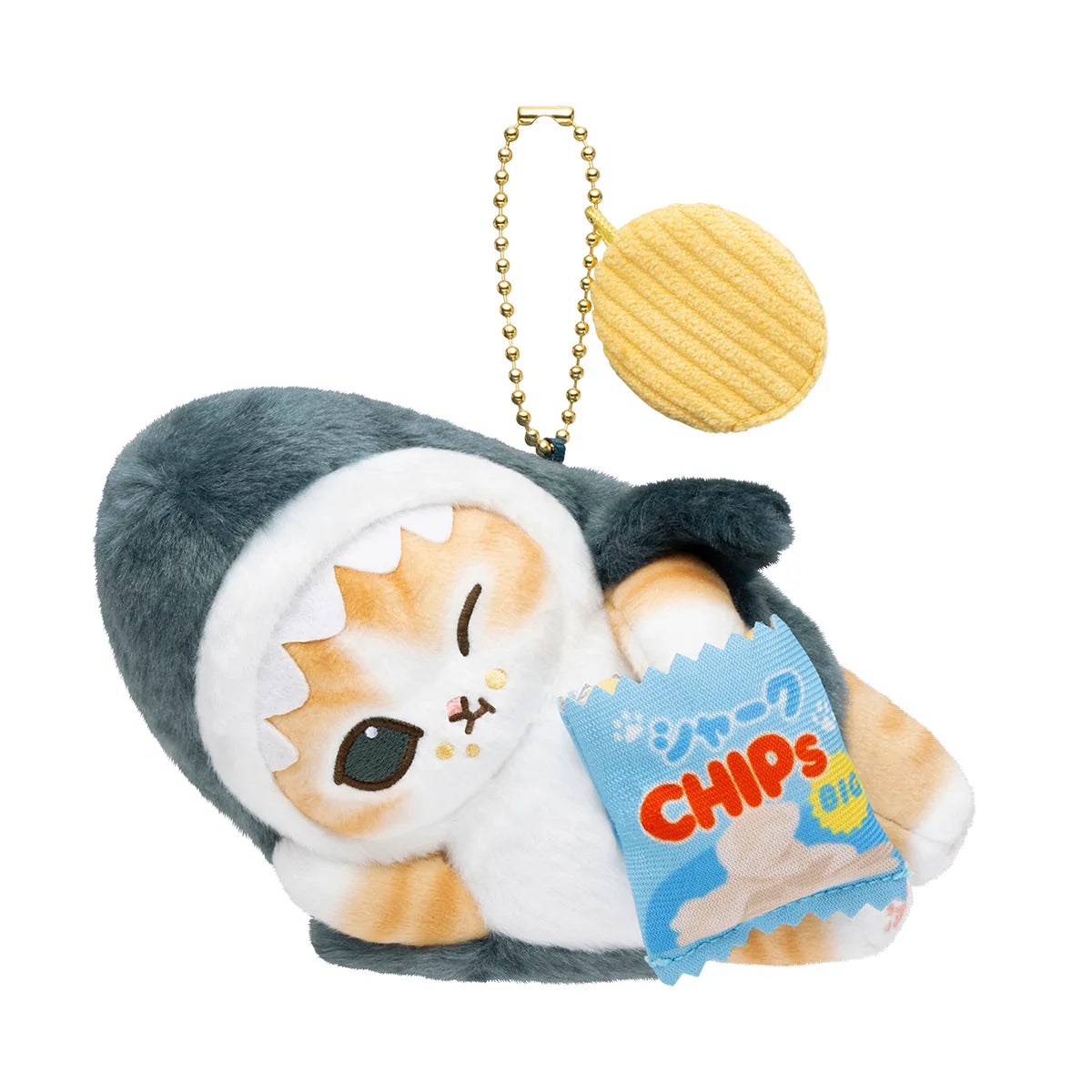 Japan Mofusand | Mofusand Cat in Shark Costume Eating Chips Mascot Plush Doll Keychain - Kawaii items Room Decoration Doll