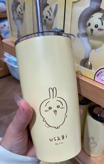 ChiiKawa X Miniso | ChiiKawa Hachiware Usagi Metal Water Cup With Straw - Kawaii Item Decoration