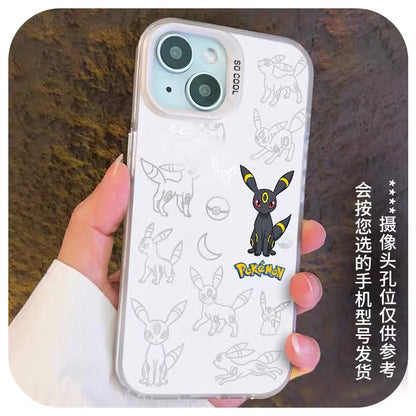 Japanese Cartoon Pokemon Matt & Silver Case Eevee Evolution | Eevee Vaporeon Espeon Umbreon Leafeon Glaceon Sylveon 7 Styles - Phone Case Samsung Galaxy S26 S25 S24 S23 S22 S21 FE Ultra Edge