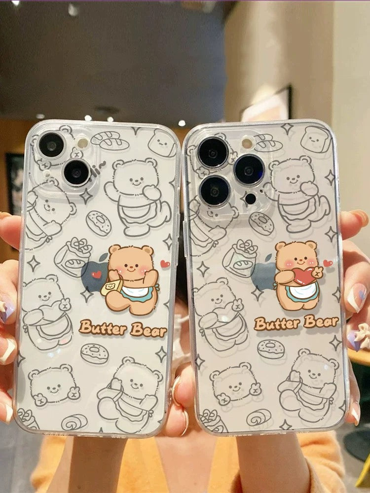 Lovely Cartoon Full Butter Bear iPhone Case 7 8 PLUS SE2 XS XR X 11 12 13 14 15 Pro Promax 12mini 13mini