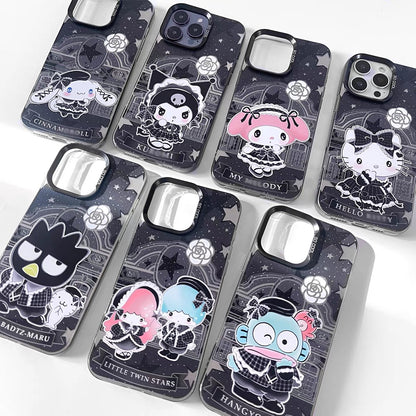 Japanese Cartoon ChiiKawa Black Winter Classic Dress Up Laser Case | Hello Kitty Little Twin Stars My Melody Kuromi Cinnamoroll Hangyodon Bad Badtz Maru 7 Styles - iPhone Case 11 12 13 14 15 16 16e 17 17e Pro Promax 