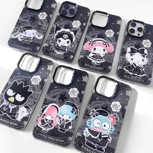 Japanese Cartoon ChiiKawa Black Winter Classic Dress Up Laser Case | Hello Kitty Little Twin Stars My Melody Kuromi Cinnamoroll Hangyodon Bad Badtz Maru 7 Styles - iPhone Case 11 12 13 14 15 16 16e 17 17e Pro Promax 