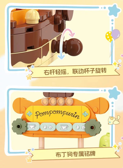 Top Toy x Sanrio Colorful Amusement Park Fair Rides | Pompompurin Fun Rotary Coffe Cup Teacup - Building Blocks Toy Collections