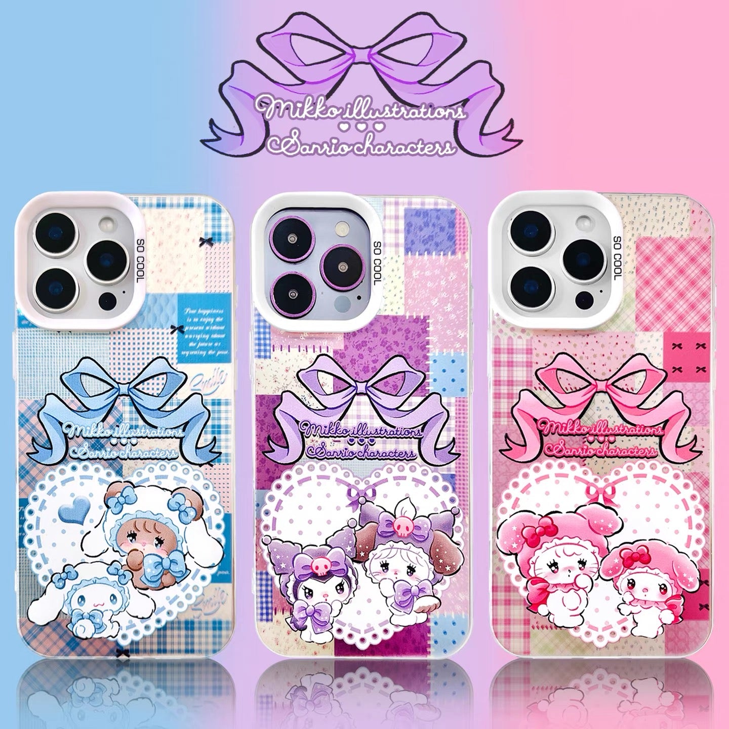 Japanese Cartoon Sanrio X Mikko Laser Case | Hello Kitty My Melody Kuromi Cinnamoroll 4 Styles - iPhone Case 11 12 13 14 15 16 16e 17 17e Pro Promax