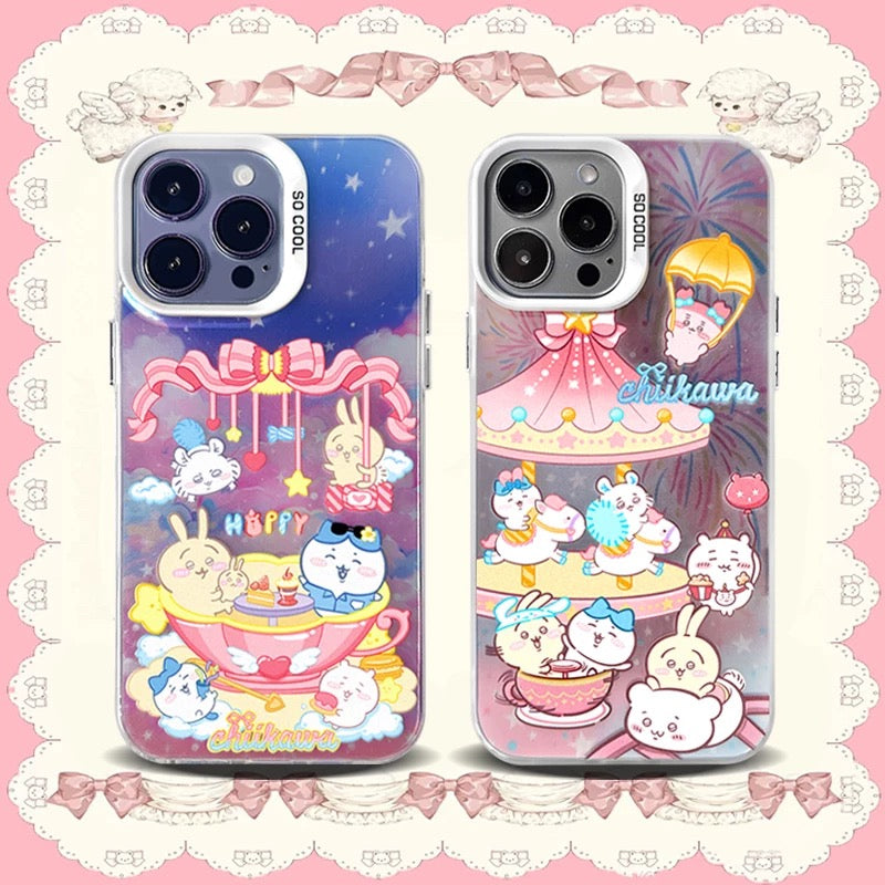 Japanese Cartoon ChiiKawa | Amusement Park ChiiKawa Hachiware Usagi Merry Go Round Laser - iPhone Case 11 12 13 14 15 16 Pro Promax