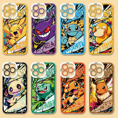 Japan Cartoon Pokemon Postal Street Style | Pikachu Gengar Squirtle Psyduck Mimikyu Bulbasaur Charmander Eevee - iPhone Case PLUS SE2 XS XR X 11 12 13 14 15 16 16e 17 17e Pro Promax 12mini 13mini