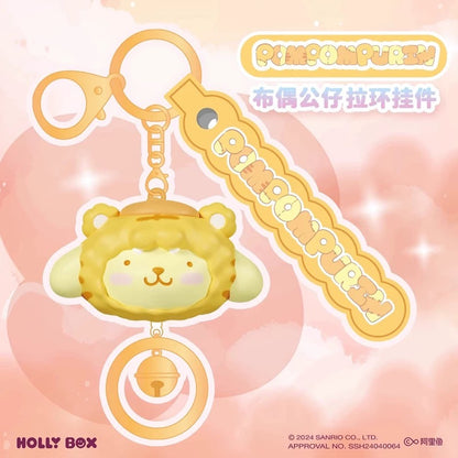 Sanrio Characters Plush Bear Series Keychain with Bell | Hello Kitty My Melody Kuromi Pompompurin Pochacco - Kawaii Item Cute Accessories