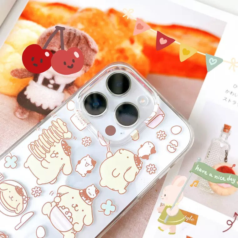 Japanese Cartoon Pompompurin & Pancake iPhone Case 7 8 PLUS SE2 XS XR X 11 12 13 14 15 Pro Promax mini SE3