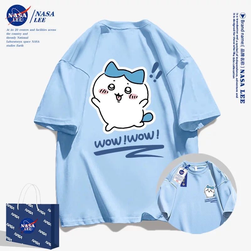 Japanese Cartoon ChiiKawa Casual Style T-Shirt Series | Hachiware Wow Front & Back - Kawaii Fashion Items