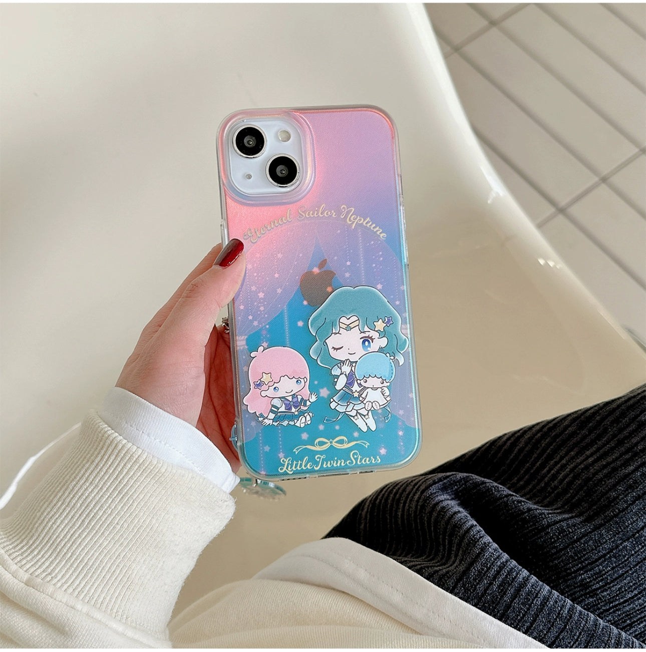 Japanese Cartoon iPhone Case with Strap | Laser Sailor Girl X Little Twin Stars Pochacco - iPhone Case Phone Case 7 8 PLUS SE2 XS XR X 11 12 13 14 15 Pro Promax 12mini 13mini