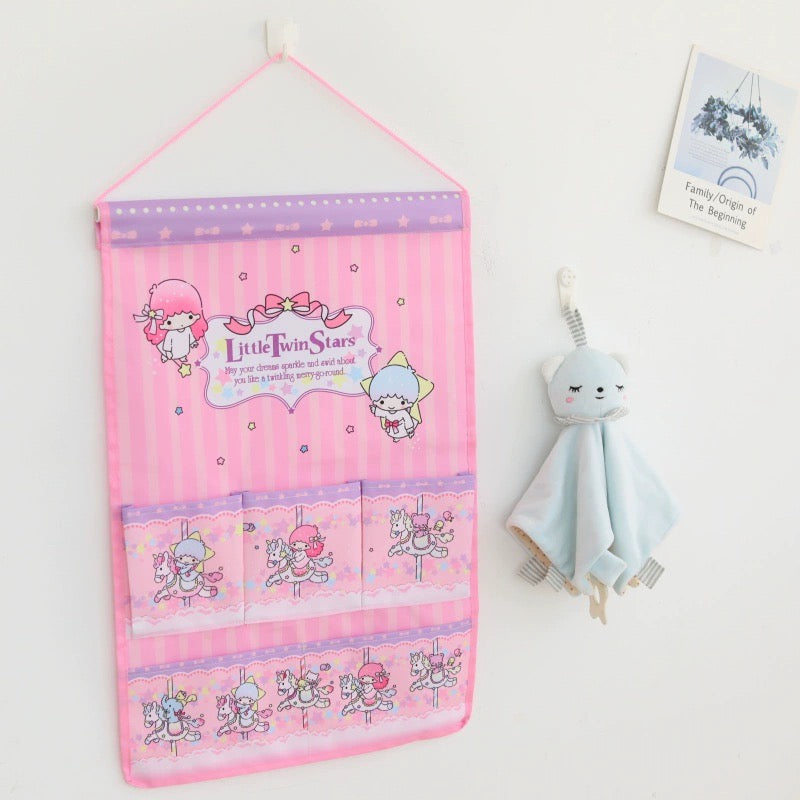 Japanese Cartoon Merry Go Round Wall Hanging Storage Caddy Big Bag | Hello Kitty My Melody Kuromi Little Twin Stars Cinnamoroll Sanrio Friends - Bedroom Girl Gift