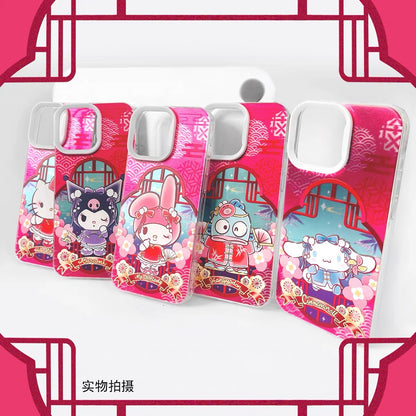 Japanese Cartoon Sanrio Chinese Style Laser Case | Hello Kitty My Melody Kuromi Cinnamoroll Hangyodon 5 Styles - Phone Case Samsung Galaxy S26 S25 S24 S23 S22 S21 FE Ultra Edge