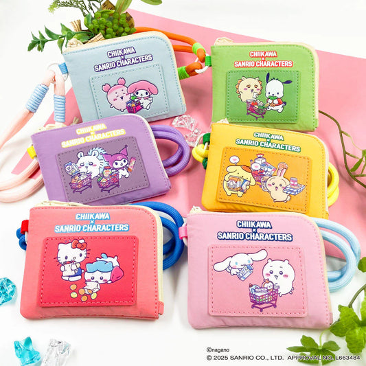 Japan ChiiKawa Kiramekko X Sanrio Series | ChiiKawa Hachiware Usagi Momonga Shisa Crab Cute Icon Compact Wallet - Kawaii items Room Decoration