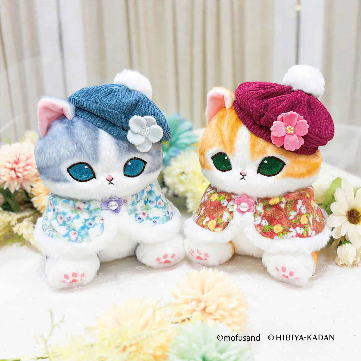 Japan Mofusand X Hibiya-Kadan | Mofusand Cat Wearing Flowery Cape Plush Doll - Kawaii items Room Decoration Doll