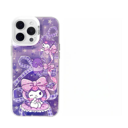 Japanese Cartoon Sanrio Colourful Ribbon Laser Case | Hello Kitty My Melody Kuromi Cinnamoroll Pompompurin Hangyodon 6 Styles - iPhone Case 11 12 13 14 15 16 16e 17 17e 18 Pro Promax