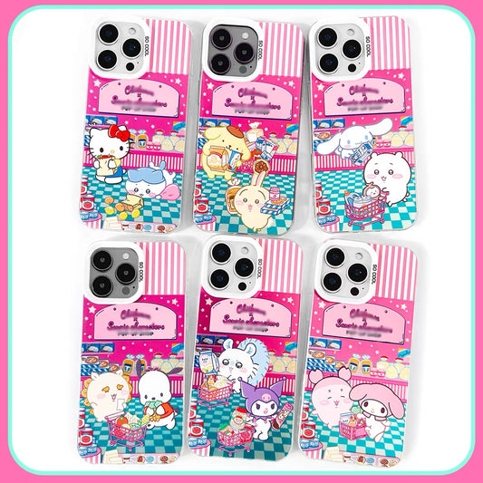 Japanese Cartoon ChiiKawa x Sanrio Pop Up Store Laser Case | Chiikawa Hachiware Usagi Momonga Shisa Crab 6 Styles - iPhone Case 11 12 13 14 15 16 16e 17 17e Pro Promax