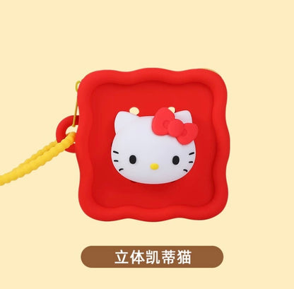 Japan Sanrio Silicone Mini DIY Square 3D Face Purse Bag | Hello Kitty My Melody Kuromi Cinnamoroll Pochacco Hangyodon  - Coin Bag Can put in Airpods EarPhone