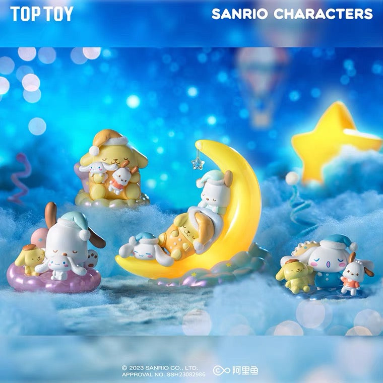 Full Set of 4 Sanrio x Toptoy Sweet Dream Cinnamoroll Pompompurin Pochacco Pajamas on Cloud Figure Toy Collection & Night Light