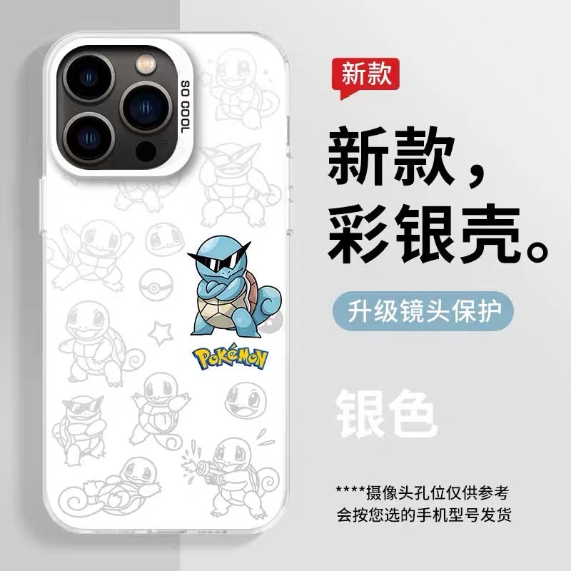 Japanese Cartoon Pokemon Matt & Silver Case Part3 | Pikachu Charmander Bulbasaur Squirtle Mimikyu Jigglypuff Mew 8 Styles - iPhone Case PLUS SE2 XS XR X 11 12 13 14 15 16 16e 17 17e Pro Promax 12mini 13mini