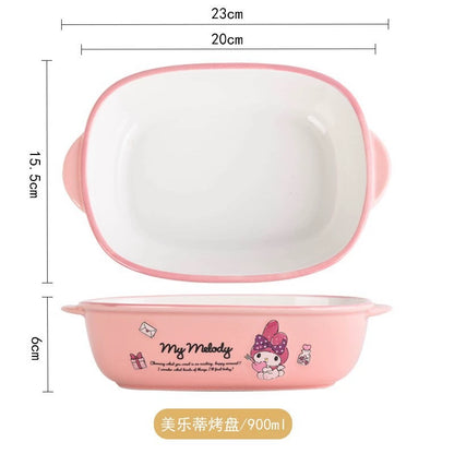 Sanrio Ceramic Tableware Big Bowl Plate | Hello Kitty My Melody Kuromi Cinnamoroll Pompompurin Pochacco - can Oven use Baking Pan Dinner plate