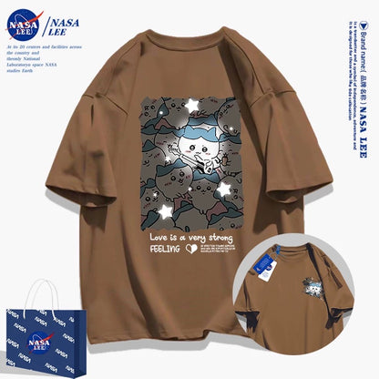 Japanese Cartoon ChiiKawa Casual Style T-Shirt Series | Hachiware with Night Stars Front & Back - Kawaii Fashion Items