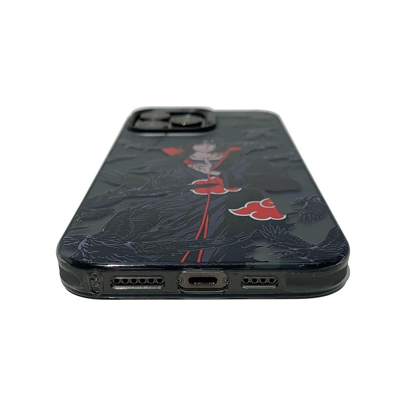 Japanese Anime Naruto Ninja | Laser Grey Itachi with Crow - iPhone Case 7 8 PLUS XS XR X 11 12 13 14 15 16 Pro Promax 13mini 12mini KawaiiGiftLand