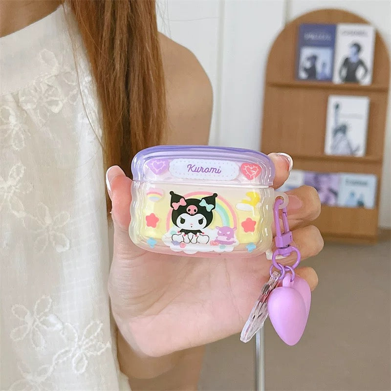 Japanese Cartoon Colourful Rainbow with Heart Keychain | Hello Kitty My Melody Kuromi Cinnamoroll Pochacco AirPods AirPodsPro AirPods3 Case