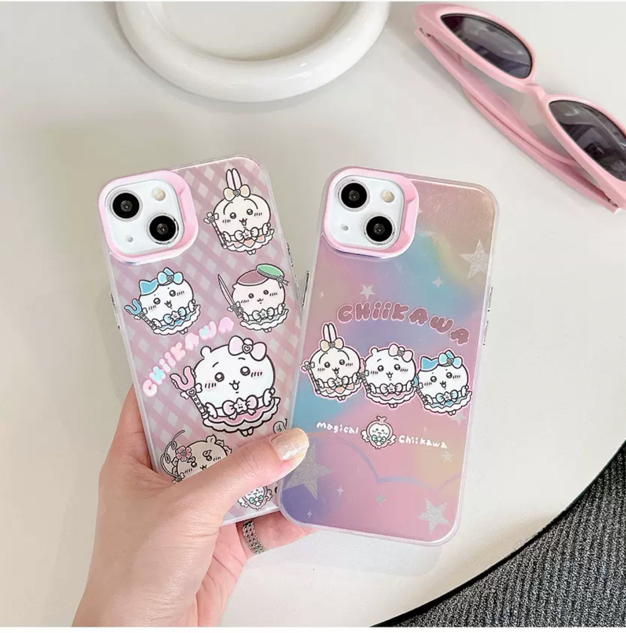 Japanese Cartoon iPhone Case with Strap | Laser ChiiKawa Magic Girls - iPhone CasePhone Case 7 8 PLUS SE2 XS XR X 11 12 13 14 15 Pro Promax 12mini 13mini