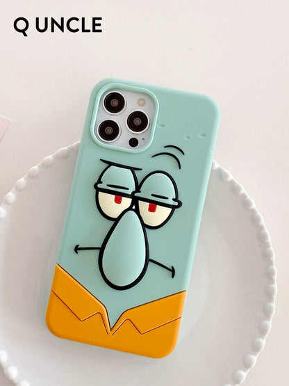 Cartoon Silicone Sponge Patrick Star Squidward Pink Yellow Sea Monster - iPhone Case 15 14 13 Pro ProMax