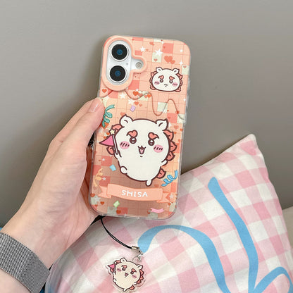 Japanese Cartoon ChiiKawa iPhone Laser Case with Strap | Happy Party Rakko Kurimanju Shisa Furuhonya - iPhone Case PLUS SE2 11 12 13 14 15 16 16e 17 17e Pro Promax 12mini 13mini