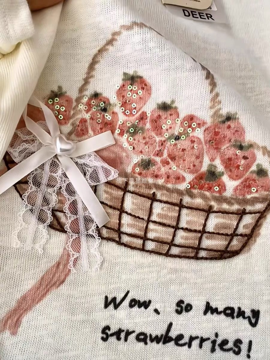 Korean Fashion Cute Fruits Style T-Shirt Series | Bling Strawberry Basket - Kawaii Fashion Items