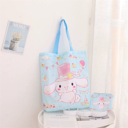 Japanese Cartoon Sweet Style Fold Up Tote Bag | Hello Kitty My Melody Kuromi Little Twin Stars Cinnamoroll Pochacco - Kawaii Little Bag