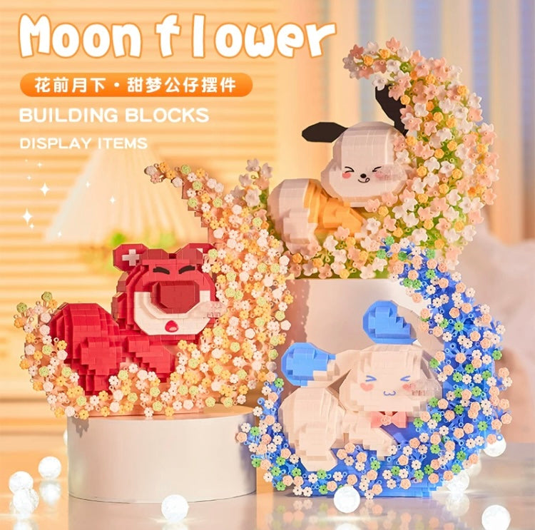 Mini Block Building Block Japanese Cartoon Moon Flower | Cinnamoroll Pochacco Bear - with LED Lights DIY Valentine Children Handmade Gift