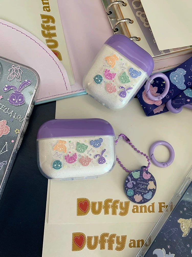 Japanese Cartoon Duffy and Friends Teddy Bear Starry Summer Night Melodies -  AirPods AirPodsPro AirPods3 Case Purple and White