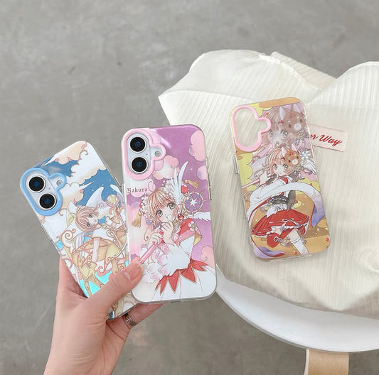 CardCaptorSakura Retro Comic Laser Case | Part 1 Dancing with Magic Wand - iPhone Case PLUS SE2 XS XR X 11 12 13 14 15 16 16e 17 17e Pro Promax 12mini 13mini