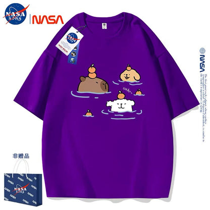 Cute Cartoon Doggie Maltese Puppy Style T-Shirt Series | Maltese Hot Spring with Capybara Part2 - Kawaii Fashion Items for Child & Adult