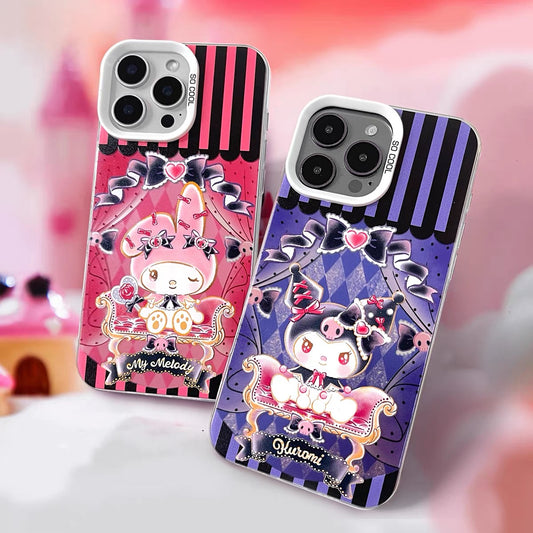 Japanese Cartoon Sanrio Queen with Diamond Rose Heart Laser Case | My Melody Kuromi 4 Styles - Phone Case Samsung Galaxy S26 S25 S24 S23 S22 S21 FE Ultra Edge