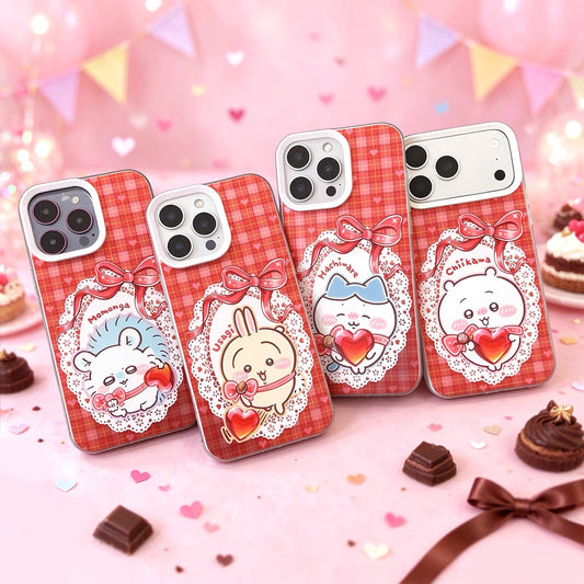 Japanese Cartoon ChiiKawa with Heart Chocolate Laser Case | Chiikawa Hachiware Usagi Momonga 4 Styles - Phone Case Samsung Galaxy S26 S25 S24 S23 S22 S21 FE Ultra Edge