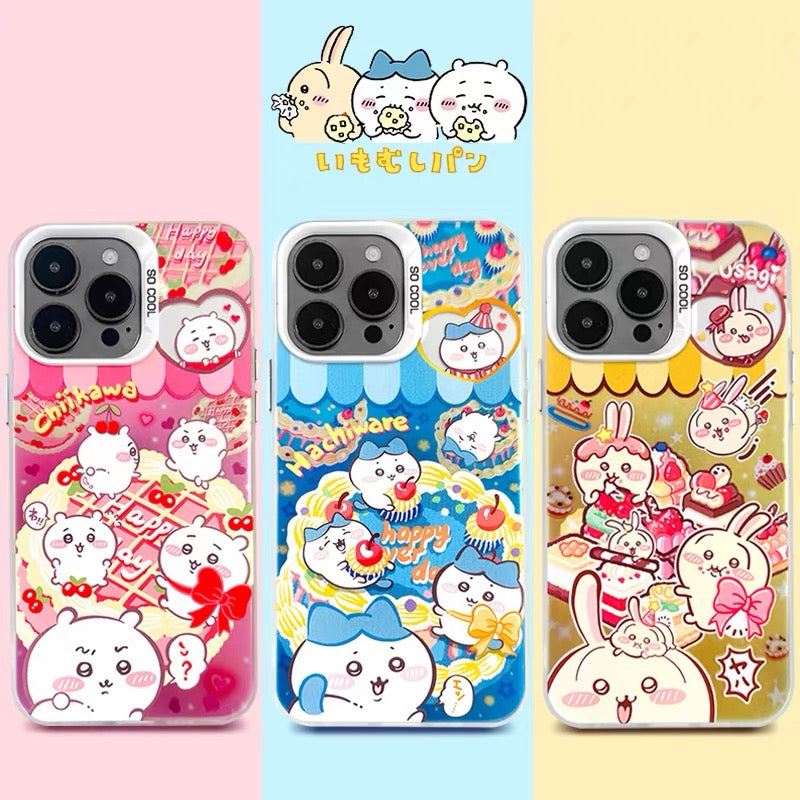 Japanese Cartoon ChiiKawa Happy Day with Sweets Laser Case | ChiiKawa Hachiware Usagi - iPhone Case 11 12 13 14 15 16 16e 17 17e Pro Promax