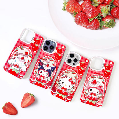 Japanese Cartoon Sanrio Strawberry Garden Laser Case | Hello Kitty My Melody Kuromi Cinnamoroll 4 Styles - Phone Case Samsung Galaxy S26 S25 S24 S23 S22 S21 FE Ultra Edge