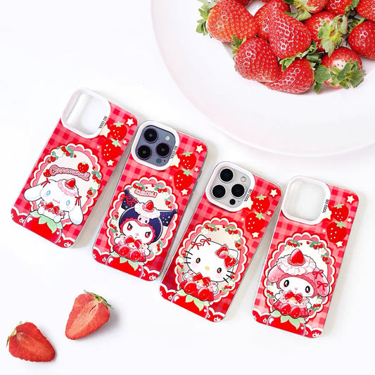 Japanese Cartoon Sanrio Strawberry Garden Laser Case | Hello Kitty My Melody Kuromi Cinnamoroll 4 Styles - Phone Case Samsung Galaxy S26 S25 S24 S23 S22 S21 FE Ultra Edge