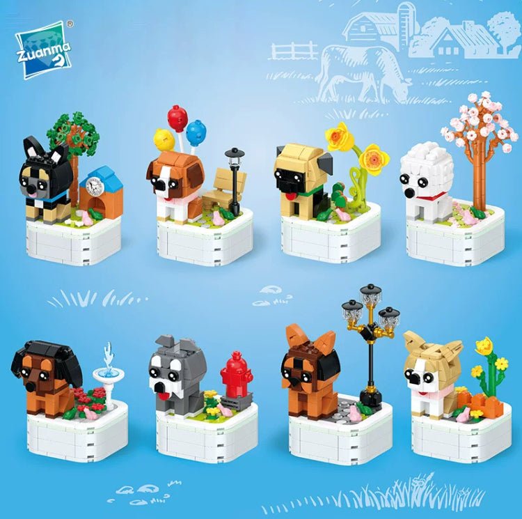 Mini Block Building Dog Plant | Bulldog Poodle Dachshund - Tiny Particle Assembly DIY Handmade Children Gift