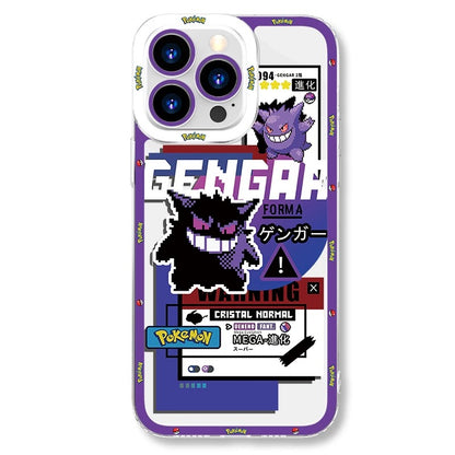Japan Cartoon Pokemon Game Pixel Version | Bulbasaur Charmander Squirtle Pikachu Eevee Gengar Mew Mewtwo - iPhone Case PLUS SE2 XS XR X 11 12 13 14 15 16 16e 17 17e Pro Promax 12mini 13mini