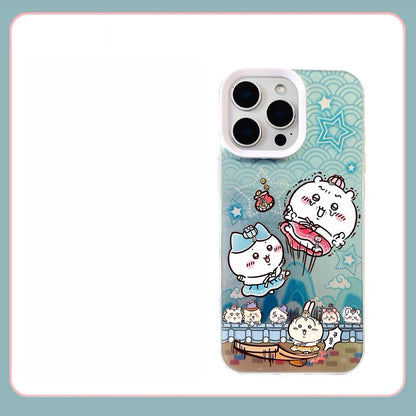 Japanese Cartoon ChiiKawa Korean Dress Up Laser Case | Chiikawa Hachiware Usagi - iPhone Case 11 12 13 14 15 16 16e 17 17e Pro Promax