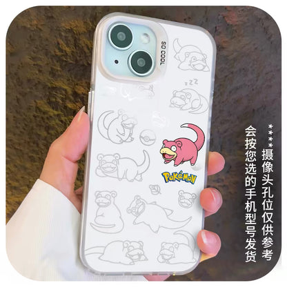 Japanese Cartoon Pokemon Matt & Silver Case Part4 | Psyduck Snorlax Slowpoke Oddish Togepi Gengar Lucario 7 Styles - iPhone Case PLUS SE2 XS XR X 11 12 13 14 15 16 16e 17 17e Pro Promax 12mini 13mini