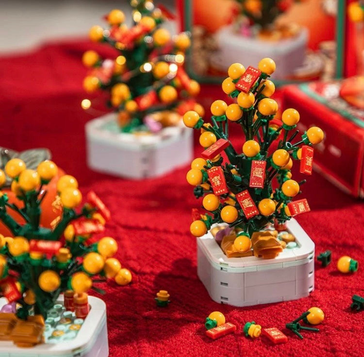Mini Block Christmas Tree Chinese New Year | Green Pink Xmas Tree Tangerine -  Building Block Christmas Gift DIY Handmade Gift